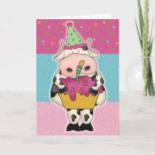 Koe met Cupcake Birthday Kaart