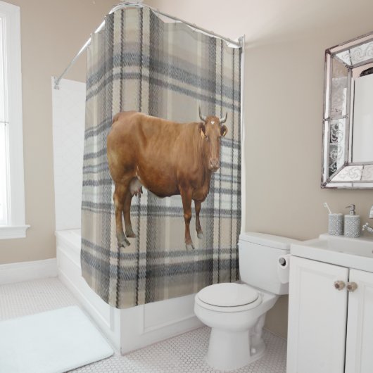 Koe met douwergordijn douchegordijn (In situ)