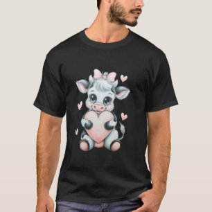 Koe met hart zwart & wit roze coquette strik t-shirt