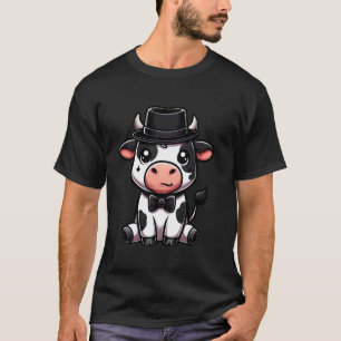 Koe met hoed en vlinderdas t-shirt