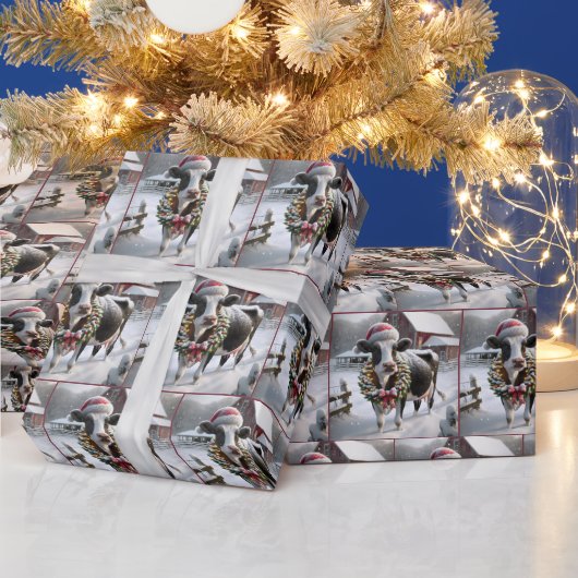 Koe met kerstkrans cadeaupapier (Feestdagen)