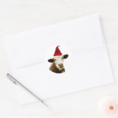 KOE MET KERSTMANSHOED RONDDRAAIEN AANPASBARE STICK RONDE STICKER (Envelop)