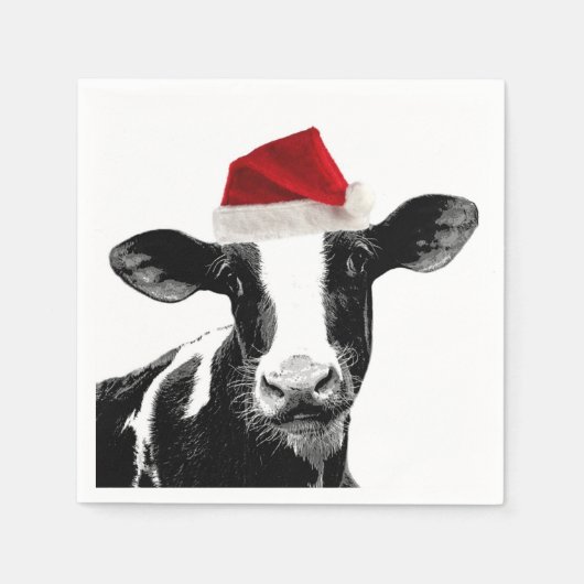 Koe met kerstmuts in de hand servetten (Voorkant)