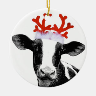 Koe met rendierAntlers Keramisch Ornament