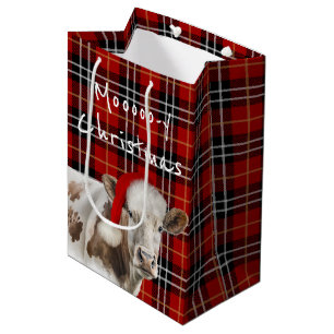 Koe met Santa Pet op Tartan Plaid Medium Cadeauzakje