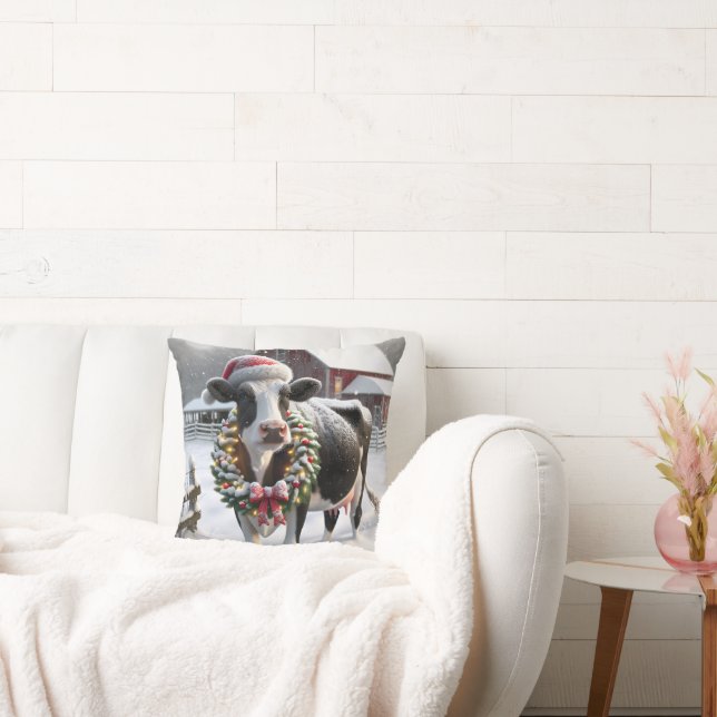 Koe met vakantiekrans kussen (Bank)