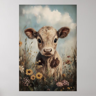 Koe met wilde bloemenprint, Pasen boerderij Poster