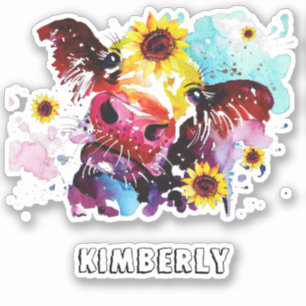 Koe met zonnebloemen, op maat gesneden vinylSticke Sticker
