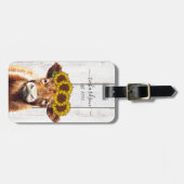 Koe met zonnebloempittenstaart Canvas tas Bagagelabel (Voorkant horizontaal)