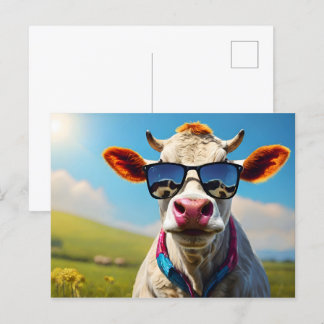 Koe met zonnebril briefkaart