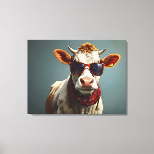 Koe met zonnebril canvas afdruk
