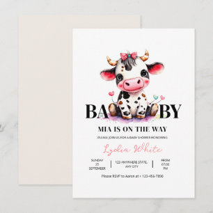 Koe Minimalistische Roze Meisje Baby Shower Kaart