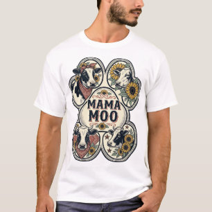 Koe Moeder Shirt Vintage Gravure Zonnebloem Wester