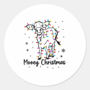 Koe Mooey Kerstlichtboom Grappig Xmas Sneeuw & C Ronde Sticker