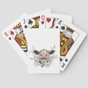 koe neus kus bloemen aquarel grijs boerderij dier pokerkaarten