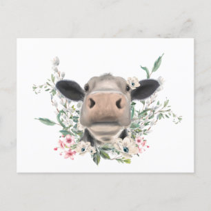koe neus kus bloemen waterverf grijs boerderij die briefkaart