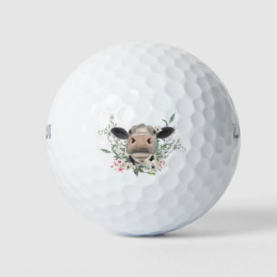 koe neus kus bloemen waterverf grijs boerderij die golfballen