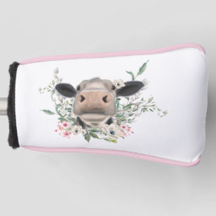koe neus kus bloemen waterverf grijs boerderij die golfheadcover