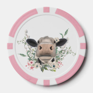 koe neus kus bloemen waterverf grijs boerderij die poker chips