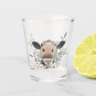 koe neus kus bloemen waterverf grijs boerderij die shot glas