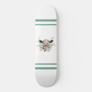 koe neus kus bloemen waterverf grijs boerderij die skateboard