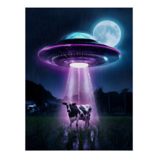 Koe ontmoet buitenaardse wezens. perfect poster