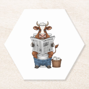 Koe op Toilet PNG, Grappig Boerderij Dier Kartonnen Onderzetters