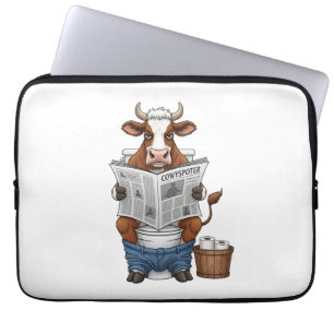 Koe op toilet PNG, Grappig boerderijdier Laptop Sleeve