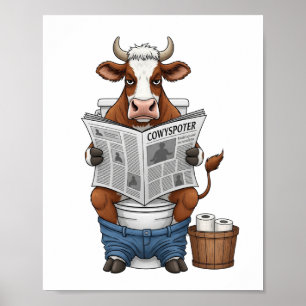 Koe op toilet PNG, Grappig boerderijdier Poster