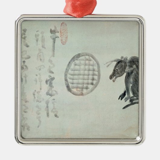 Koe, ovaal raam en Haiku Metalen Ornament (Voorkant)