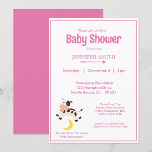 Koe over het moonneursery Baby shower roze Kaart