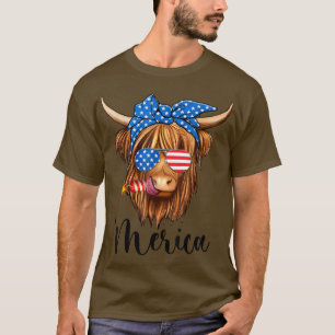 Koe Patriot op 4 juli Amerikaanse vlag Meri T-shirt