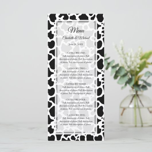 Koe Patroon Achtergrond Bruiloft Menu (Staand voorkant)