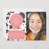 Koe Pattern Spots Brown Pink Birthday Party Foto Kaart (Voorkant)