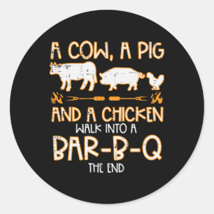 Koe Pig Chicken Walk R B Q BBQ Rbecue Grillen Mann Ronde Sticker