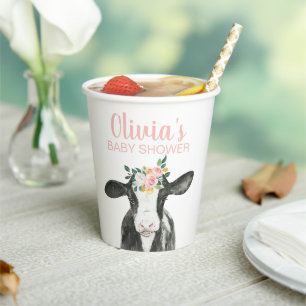 Koe Pink Floral Gingham Papieren Bekers