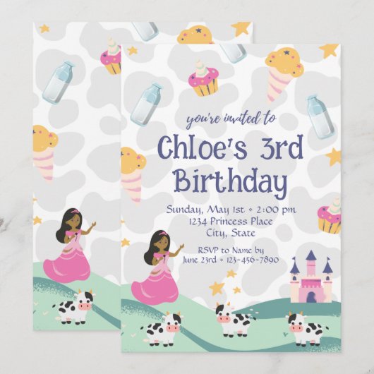 Koe Prinses Verjaardagsuitnodiging Kaart (Voorkant / Achterkant)