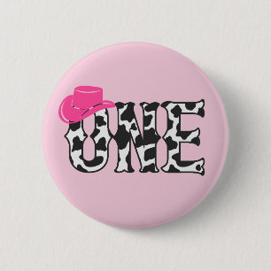 Koe print Cowgirl Pet 1 eerste eerste verjaardag Ronde Button 5,7 Cm
