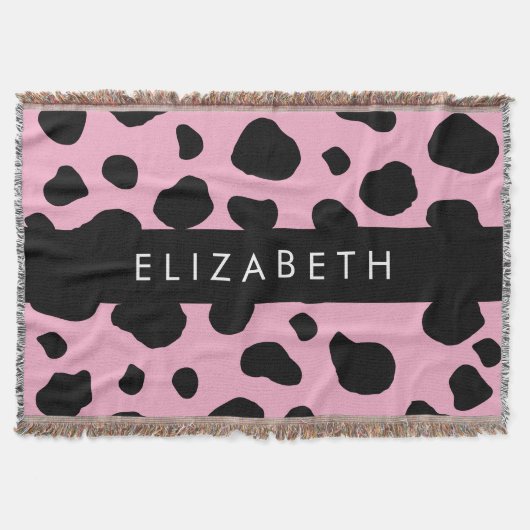 Koe Print, Koe Vlekken, Roze Koe, Jouw naam Deken (Voorkant)