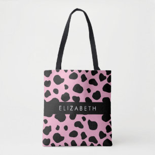 Koe Print, Koe Vlekken, Roze Koe, Jouw naam Draagtas