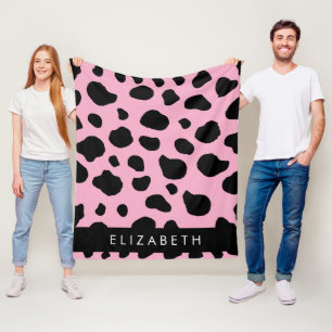 Koe Print, Koe Vlekken, Roze Koe, Jouw naam Fleece Deken