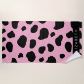 Koe Print, Koe Vlekken, Roze Koe, Jouw naam Strandlaken (Voorkant)