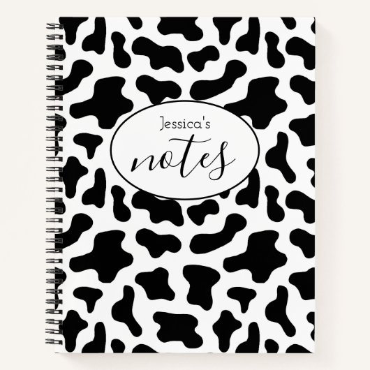 Koe Print Zwart-wit Aangepaste naam Notitieboek (Voorkant)