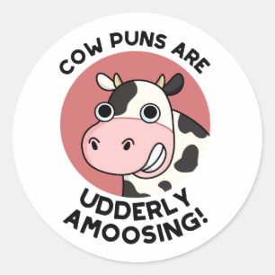 Koe Puns Udderly Amowel Funny Animal Pun Ronde Sticker