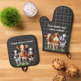Koe Quotes op Black Plaid Ovenwant & Pannenlap Set