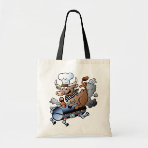 Koe Riding A BBQ Canvas tas