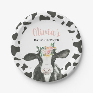 Koe Roze Bloem en Gingham Baby Shower Papieren Bordje