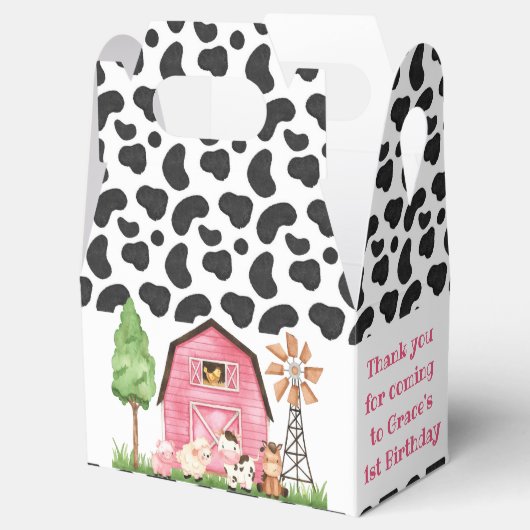 Koe Roze Boerderij Barnyard Verjaardagsfeestje Fav Bedankdoosjes (Geopend)