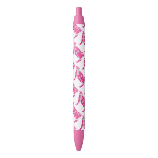Koe Roze en Witte Silhouette Zwarte Inkt Pen (Voorkant Verticaal)