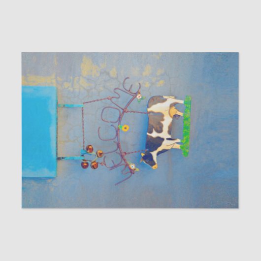 Koe Rustisch Blauw Land Western Boerderij Ontkoppe Tissuepapier (Voorkant)